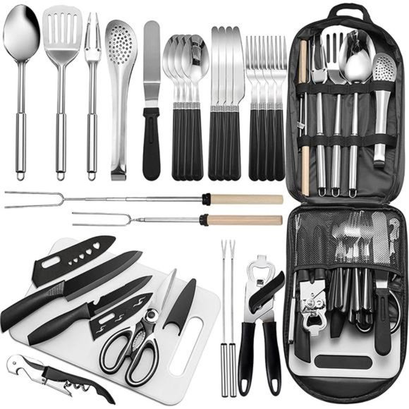 Portable Camping Kitchen Utensil Set 27Piece Cookware Kit,StainlessSteel Outdoor - Picture 1 of 7
